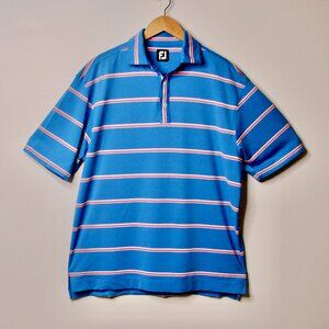 FootJoy Polo Golf Shirt Blue White Pink Striped Athletic Preppy Office Size XL